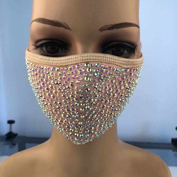 Bling Face Mask With Rhinestone Fashion Mask With Filter Pocket Adjustable - Picture 4 of 16